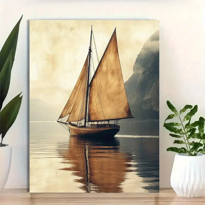 Beautiful Nautical Painting with Sepia Tones 40x60cm Metal Print Ready to Hang
