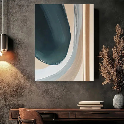 Beautiful Vertical Blue Beige Black White Painting 40x60cm Metal Print Ready to Hang - Bella Home Decor