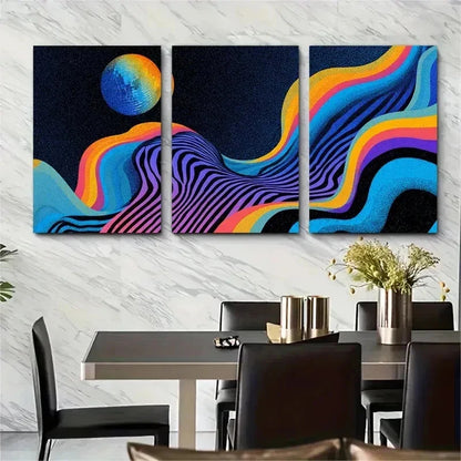 3pcs Maximalist Western Retro Disco Perfect Wall Art Set Canvas Framed 50x70cm - High Quality Print 100% Australian Made Wall Canvas Ready to Hang