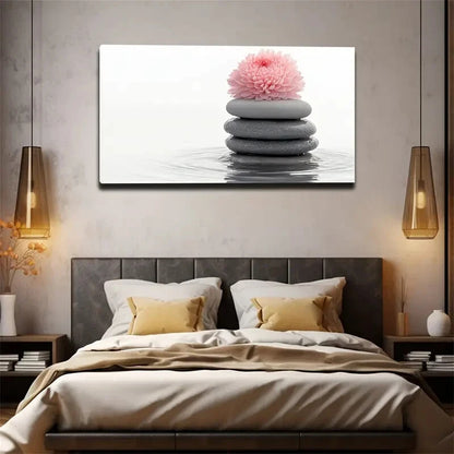 Layer Stone Stack Pink Flower Wall Art Canvas Office Home Room Framed 120x60cm