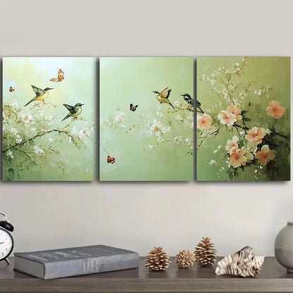 3pcs The bird is on the branch Wall Art Set Canvas Framed 50x70cm - High Quality Print 100% Australian Made Wall Canvas Ready to Hang