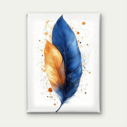 Two-Tone Blue & Orange Watercolor Feather Metal Print Ready to Hang