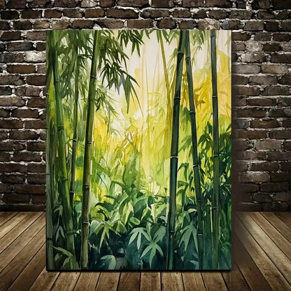Serene Natural Scene with Sunlit Bamboo Stalk Painting 40x60cm Metal Print Ready to Hang - Bella Home Decor