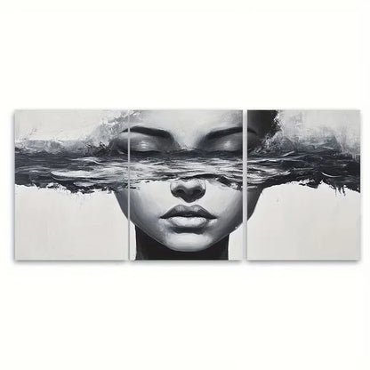 3pcs Black and White Abstract Woman Face Metal Print Ready to Hang Art
