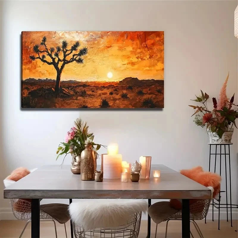 Abstract Sunset Desert Plants Wall Art Canvas Office Home Room Framed 120x60cm