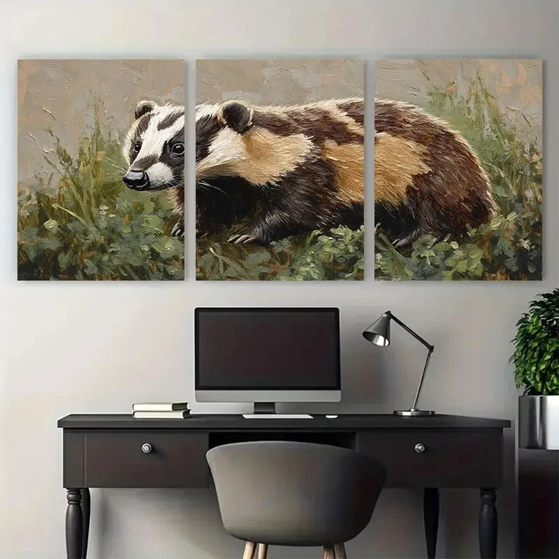 3pcs Badger Animal Pet Portrait Metal Print Ready to Hang Art - Bella Home Decor