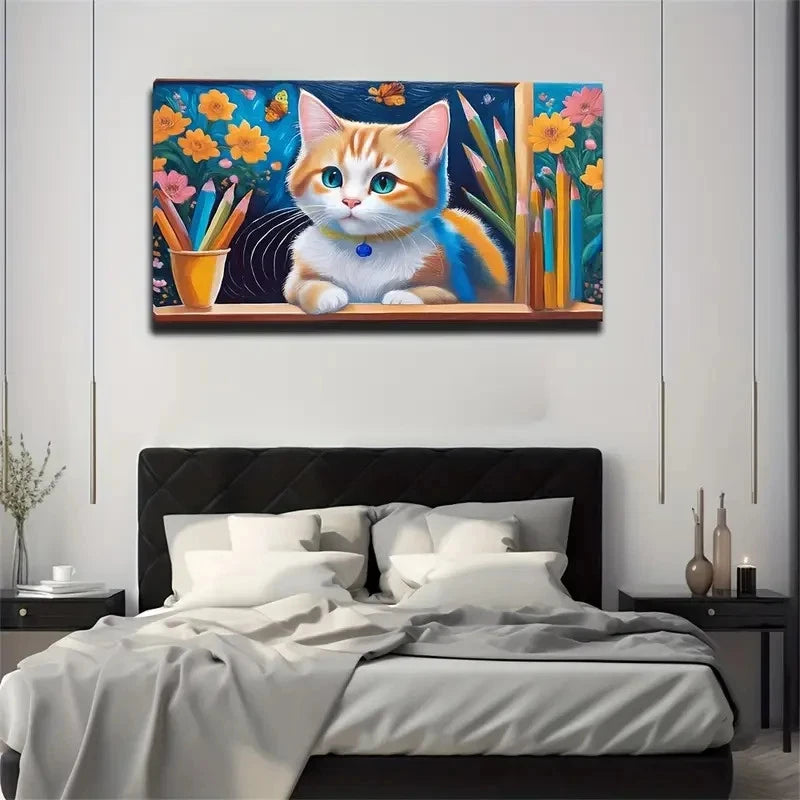 Charming Cartoon Kitten Décor Wall Art Canvas Office Home Room Framed 120x60cm