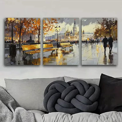 3pcs serene romantic Autumn Cityscape Wrapped Wall Art Set Canvas Framed 60x90cm - High Quality Print 100% Australian Made Wall Canvas Ready to Hang