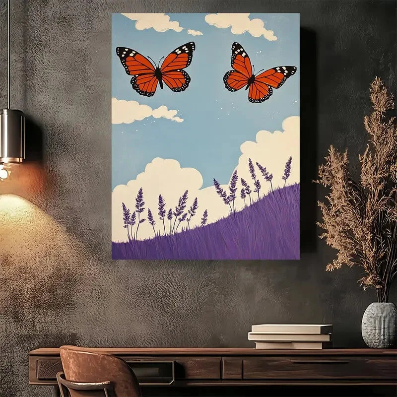 Beautiful Modern Vintage Butterfly Lavender Sky 40x60cm Metal Print Ready to Hang - Bella Home Decor