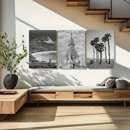 3pcs Half Moon Bay Scenery with Coastal Cliffs Metal Print Ready to Hang Art