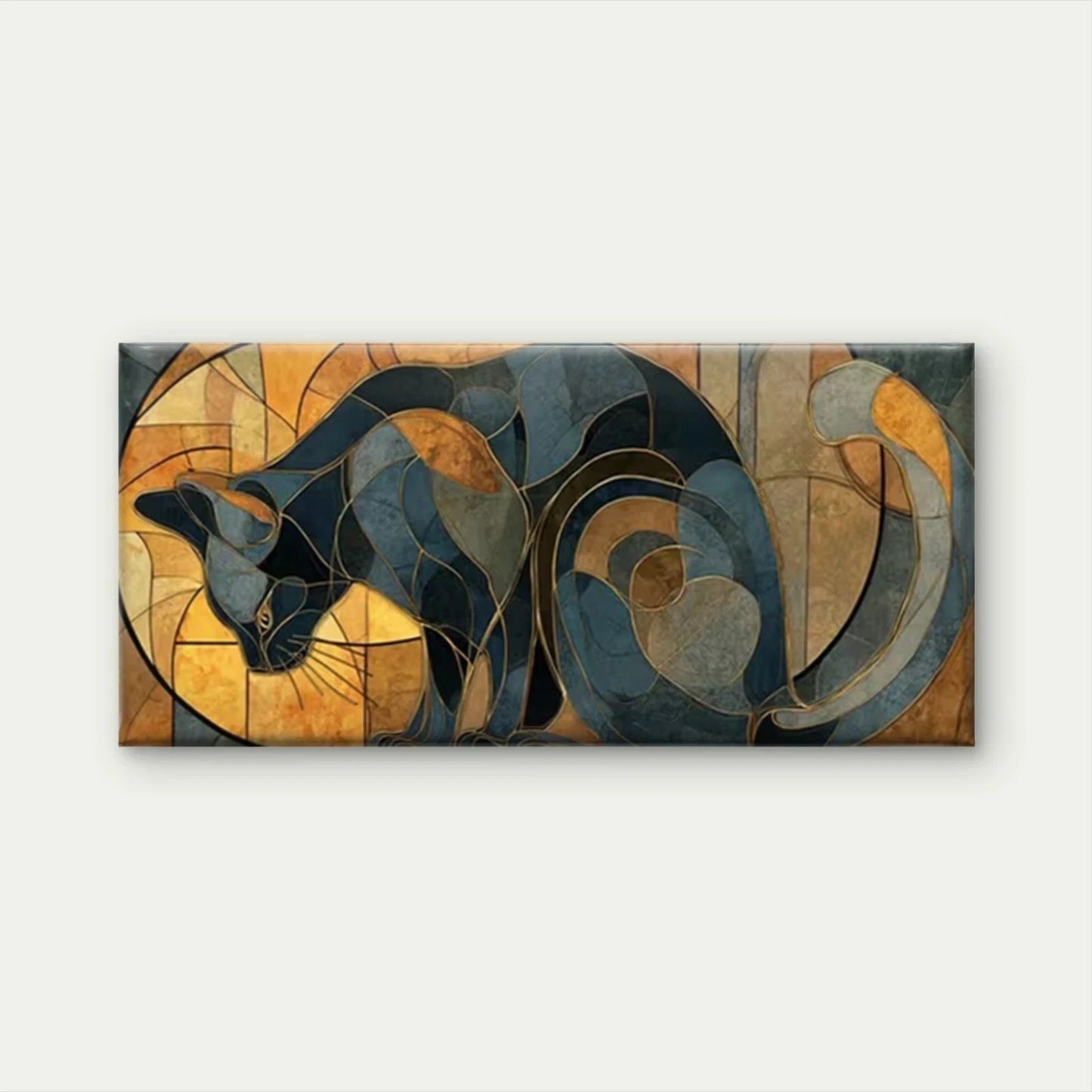Geometric Abstract Cat Design Wall Art Canvas Office Home Room Framed 120x60cm