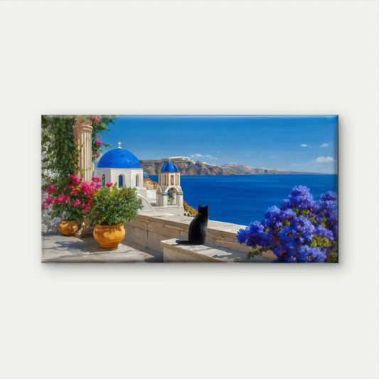 Mediterranean Sea ,Black Cat Wall Art Canvas Office Home Room Framed 120x60cm
