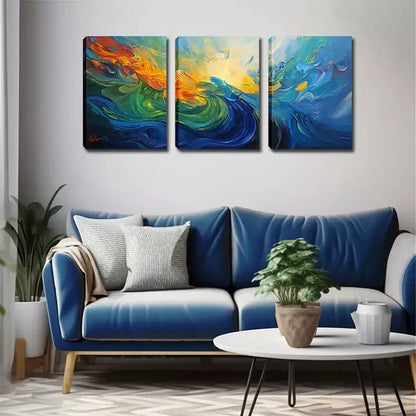 3pcs Abstract Sea Water Wall Art Set Canvas Framed 60x90cm - High Quality Print 100% Australian Made Wall Ca - Bella Home Decor