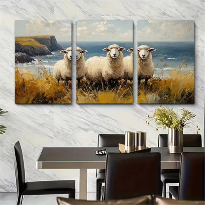 3pcs Ireland Oil Painting Sheep Metal Print Ready to Hang Art