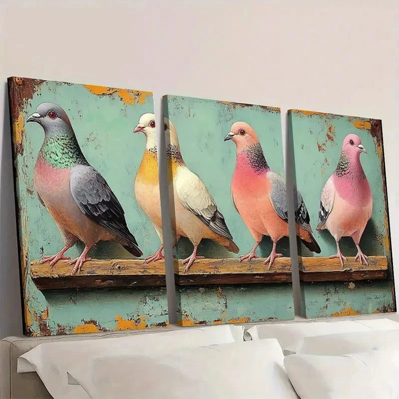 3pcs Pigeon Canvas Art S  Wall Art Set Canvas Framed 60x90cm - High Quality Print 100% Australian Made Wall Canvas Ready to Hang - Bella Home Decor