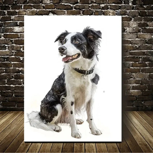 Beautiful Border Collie Watercolor Painting  40x60cm Metal Print Ready to Hang - Bella Home Decor