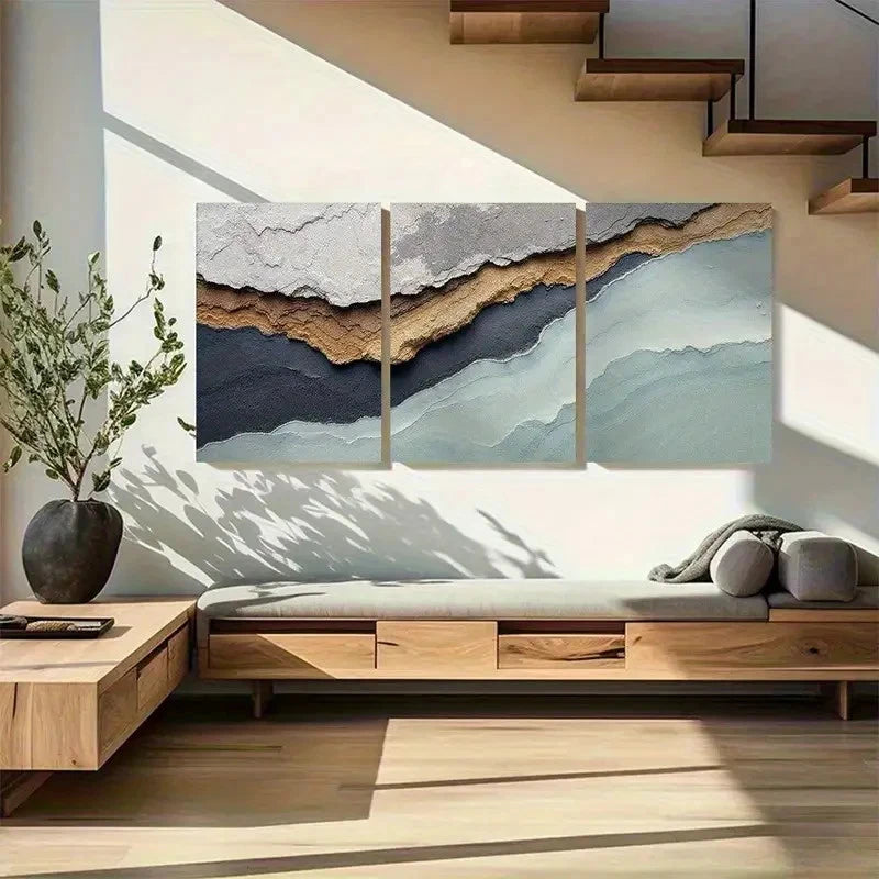 3pcs Abstract Coastal Art Metal Print Ready to Hang Art - Bella Home Decor