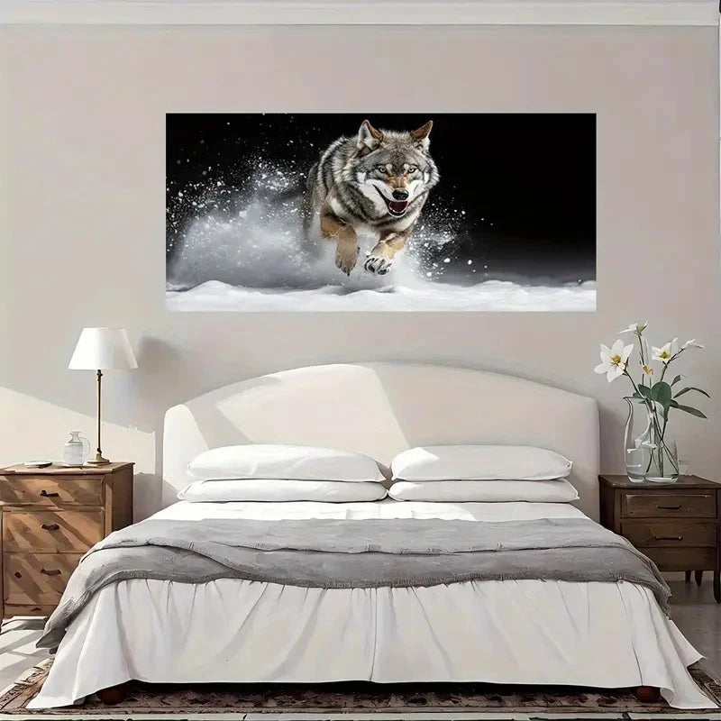 Wild Wolf In Snowy Landscape Wall Art Canvas Office Home Room Framed 120x60cm