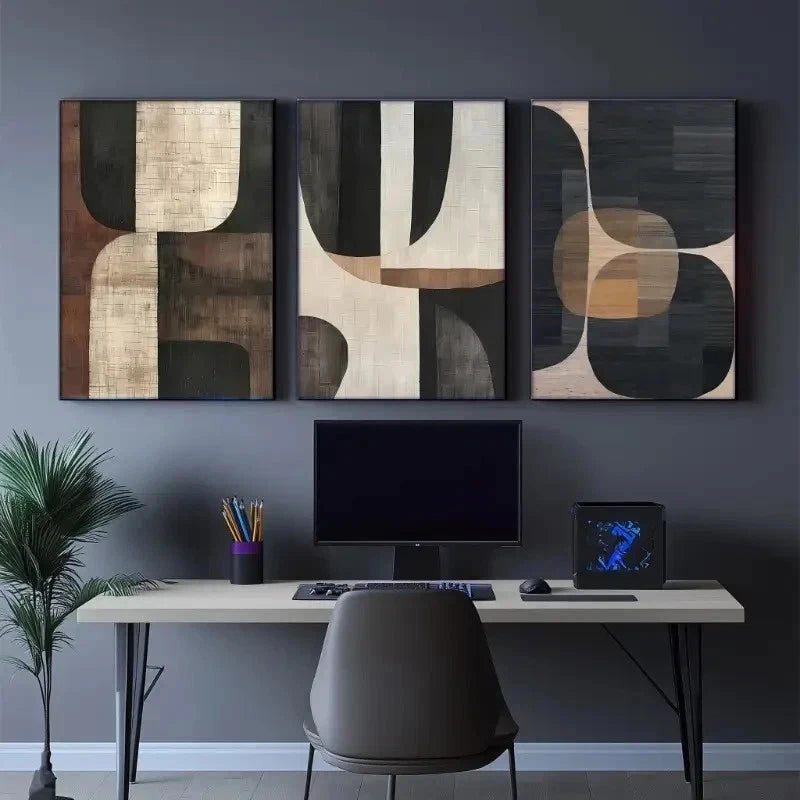 3pcs Modern Abstract Beige Vase Style Wall Art Set Canvas Framed 60x90cm - High Quality Print 100% Australian Made Wall Canvas Ready to Hang