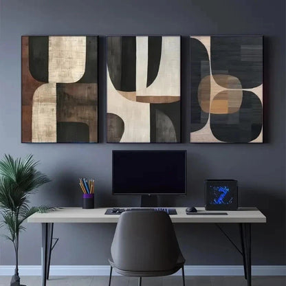 3pcs Modern Abstract Beige Vase Style Wall Art Set Canvas Framed 60x90cm - High Quality Print 100% Australian Made Wall Canvas Ready to Hang