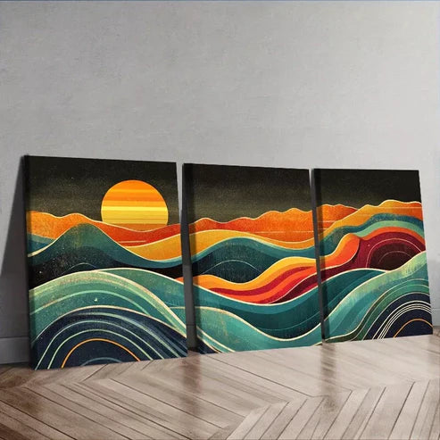3 PCS Depicting A Sunset Over Mountains Wall Art Set Canvas Unframed - High Quality Print 100% Australian Made Wall Canvas