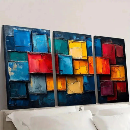 3pcs Blue, Red, Yellow, Green, Orange, Purple p   Wall Art Canvas Wall Art Set Canvas Framed 60x90cm - High Quality Print 100% Australian Made Wall Canvas Ready to Hang - Bella Home Decor