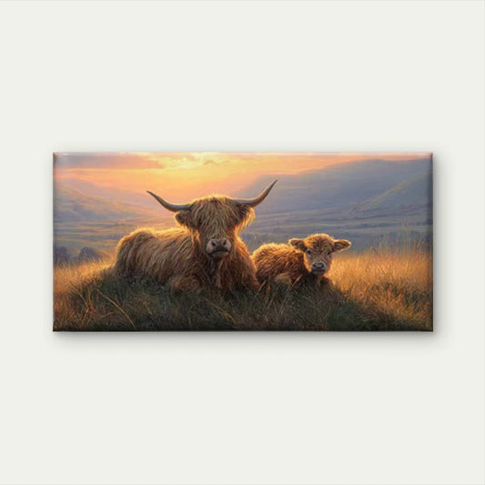Highland Cow Scottish Pastoral Wall Art Canvas Office Home Room Framed 120x60cm