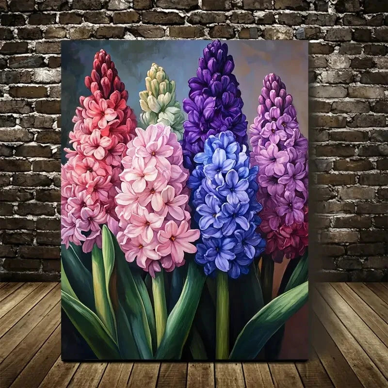 Vibrant Hyacinths Floral Painting in Pink, White 40x60cm Metal Print Ready to Hang - Bella Home Decor