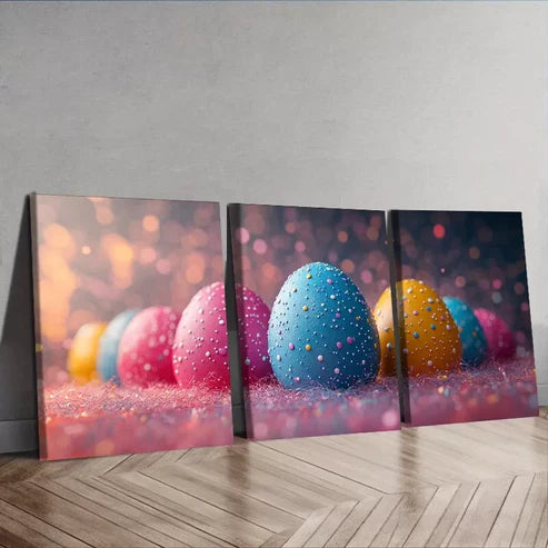 3 PCS Two Colorful Easter Eggs Canvas Wall Art Set Canvas Unframed - High Quality Print 100% Australian Made Wall Canvas