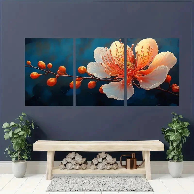 3pcs Albizia Flower Painting Silk Plant Print Metal Print Ready to Hang Art - Bella Home Decor