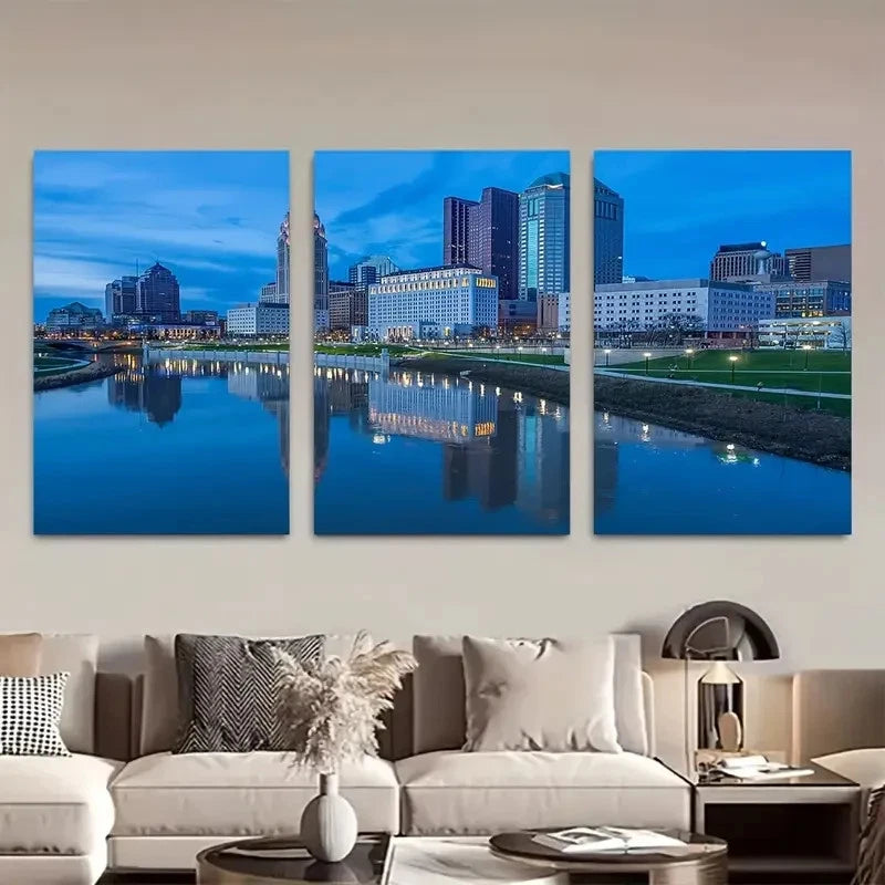 3pcs Columbus Ohio Evening Skyline Metal Print Ready to Hang Art - Bella Home Decor