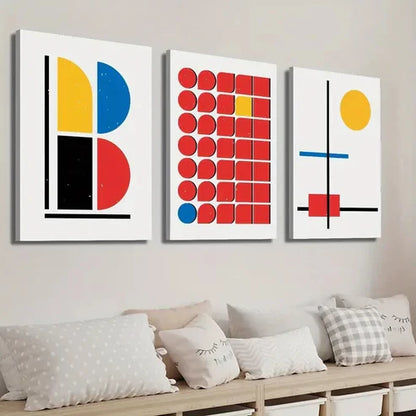 3pcs Blue and Yellow Creative Shapes  Wall Art Set Canvas Unframed - High Quality Print 100% Australian Made Wall Canvas - Bella Home Decor