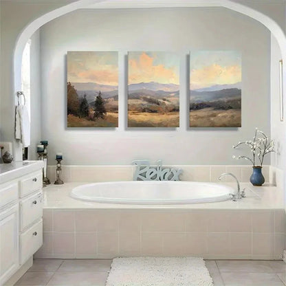 3pcs Sunset Mountain Landscape Oil Painting Metal Print Ready to Hang Art