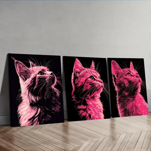 3pcs Vector illustration, cat Wall Art Set Canvas Unframed - High Quality Print 100% Australian Made Wall Canvas