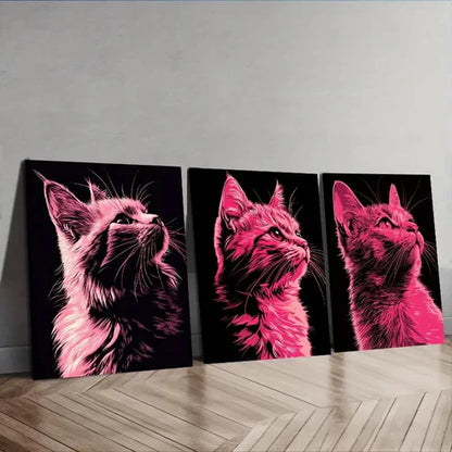 3pcs Vector illustration, cat Wall Art Set Canvas Unframed - High Quality Print 100% Australian Made Wall Canvas