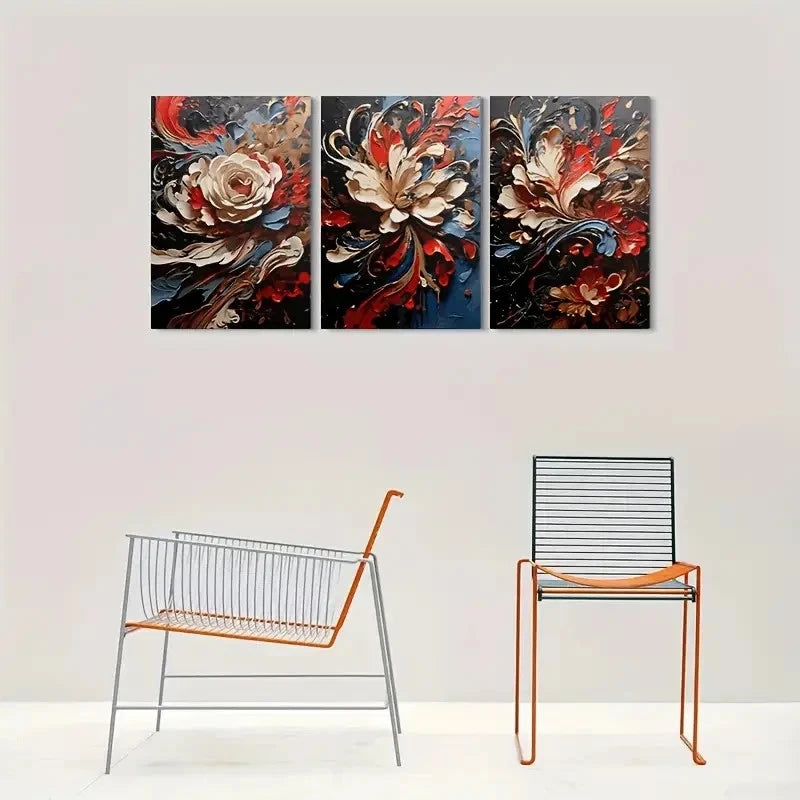 3pcs Abstract Floral Painting Metal Print Ready to Hang Art - Bella Home Decor