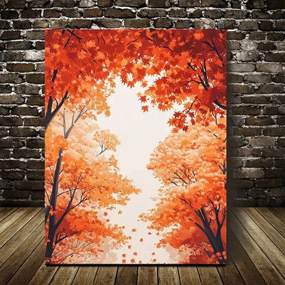 Vibrant Autumn Maple Tree Forest Scene 40x60cm Metal Print Ready to Hang - Bella Home Decor