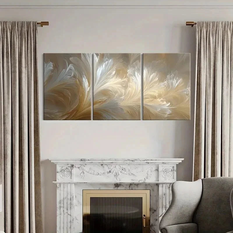 3pcs Abstract Feather Art Elegant Pastel Colors Metal Print Ready to Hang Art - Bella Home Decor