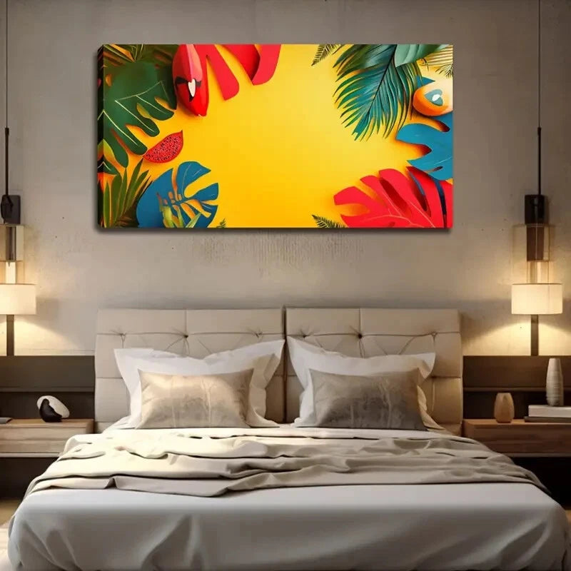 Bright Yellow Base Colorful Air Wall Art Canvas Office Home Room Framed 120x60cm - Bella Home Decor