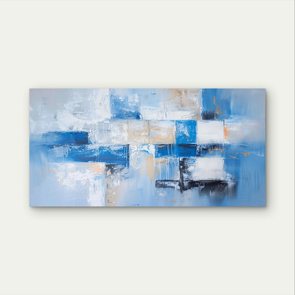 Blue and White Block Abstract Wall Art Canvas Office Home Framed 120x60cm