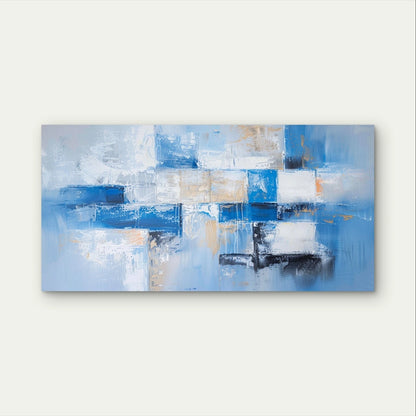 Blue and White Block Abstract Wall Art Canvas Office Home Framed 120x60cm