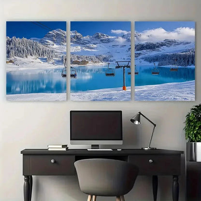 3pcs Margins Ski Resort Travel Resort Perfect Wall Art Set Canvas Framed 60x90cm - High Quality Print 100% Australian Made Wall Canvas Ready to Hang