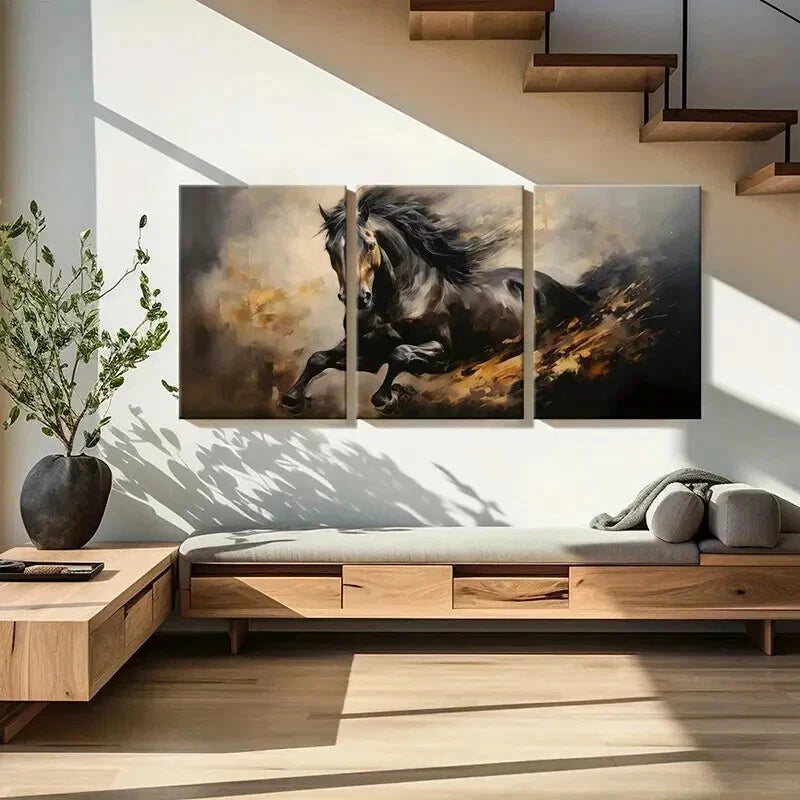 3pcs Dynamic Horse Abstract Animal Wall Art Set Canvas Framed 60x90cm - High Quality Print 100% Australian Made Wall Canvas Ready to Hang - Bella Home Decor