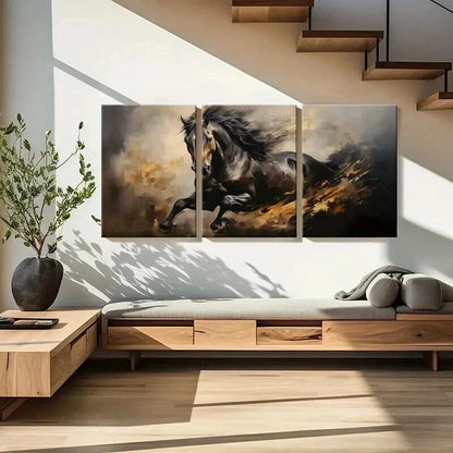 3pcs Dynamic Horse Abstract Animal Wall Art Set Canvas Framed 60x90cm - High Quality Print 100% Australian Made Wall Canvas Ready to Hang - Bella Home Decor