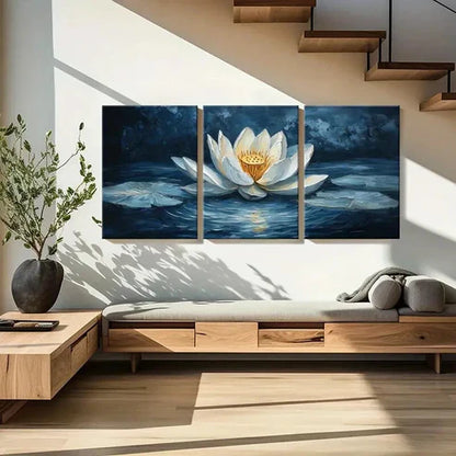 3pcs White Lotus Dark Water & Serene Reflection Wall Art Set Canvas Unframed - High Quality Print 100% Australian Made Wall Canvas
