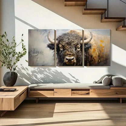 3pcs Abstract Buffalo Art Wildlife Painting Metal Print Ready to Hang Art - Bella Home Decor
