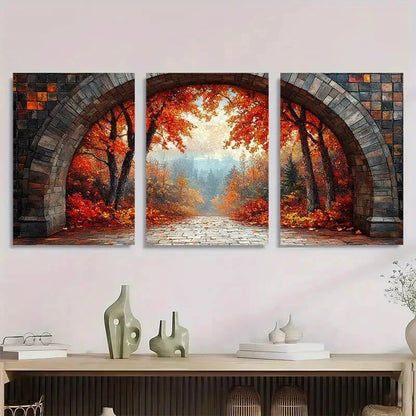 3pcs Beautiful Fall Mosaic Stained Glass Style Metal Print Ready to Hang Art - Bella Home Decor