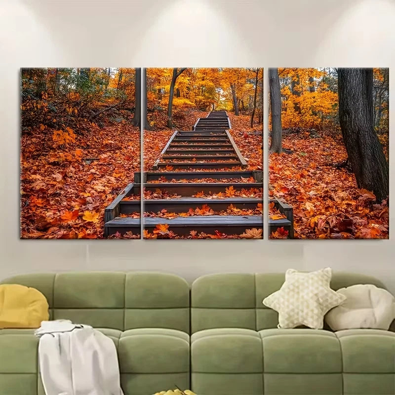 3pcs Autumn Staircase Metal Print Ready to Hang Art - Bella Home Decor