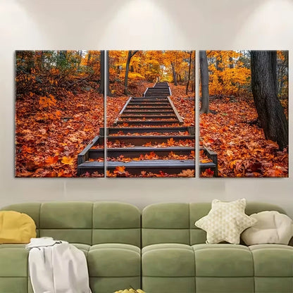 3pcs Autumn Staircase Metal Print Ready to Hang Art - Bella Home Decor