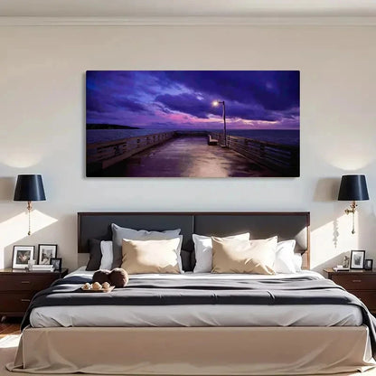 Seaside Dock Sunset Retro Wall Art Canvas Office Home Room Framed 120x60cm - Bella Home Decor